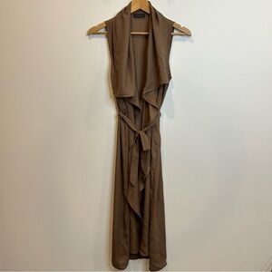 Coco & Yves Belted Sleeveless Long Duster Vest Brown